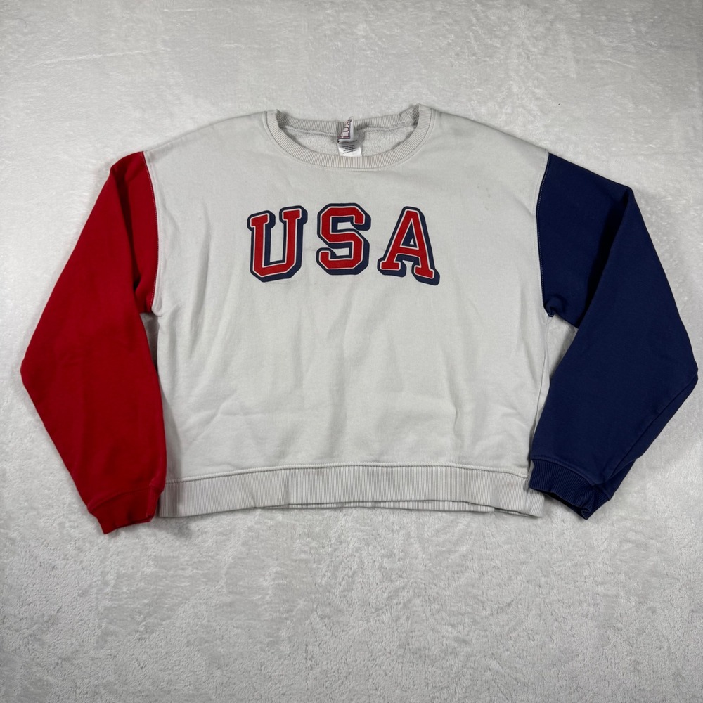 Modern Lux USA Graphic Sweatshirt Women's‎ Medium Colorblock Red White Blue